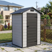 Small Plastic Garden Shed Apex with Floor Window Lockable Door Wood Grain Grey