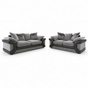 Corner Sofa Dino Jumbo Cord Suite 3 Seater 2 Seater Couch & Footstool Grey/Black