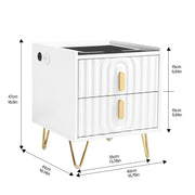 Modern LED Bedside Table nightstand with 2 Drawer w/ Wireless Charging & Station