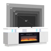 TV Stand Cabinet High Gloss White Electric Fireplace Unit W/ LED 12 Colour Flame
