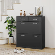 Slim Shoe Cabinet with 2 Flip Drawers for 12 Pairs of Shoes Black