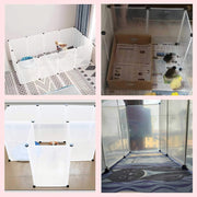 Small Pet Playpen with 12 Panels, Portable Resin Fence Cage with Carpet Mat