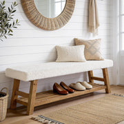55'' Modern Upholstered Solid Wood Entryway Bench with Shoe Storage for Hallway
