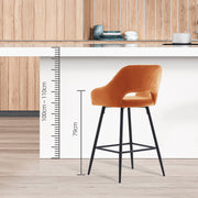Set of 2 Bar Stools Velvet/PU Metal Legs Breakfast Stools Armrest Padded Chairs