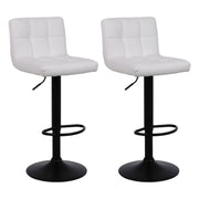2 X White Bar Stools Breakfast Chairs Faux Leather Swivel, Black Metalwork