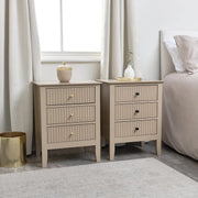 3 Drawer Bedside Table Hales Tan Range bedroom storage furniture fluted scandi