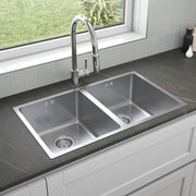 Stainless Steel Kitchen Sink 2 Double Bowl Inset Undermount Strainer Waste 750mm