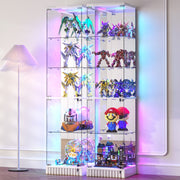 Corner Display Cabinet with Glass Doors Lockable RGB Lights Collectables Figures
