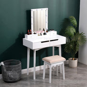 Dressing Table Vanity Set Makeup Desk w/ LED Light Mirror with 4 Drawers Bedroom
