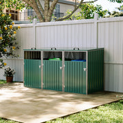 Triple Wheelie Bin Storage Metal Store Cover Garden Rubbish Dustbin 3 Shed House