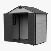 8x4FT Plastic Garden Shed with Floor Window Lockable Door Smoky Grey Wood Grain