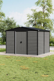 8 x10ft Garden Storage Shed with Double Sliding Door Grey Wood Effect, FREE BASE