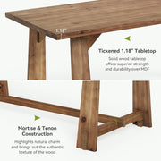 120cm Solid Wood Dining Table Farmhouse Rectangular Kitchen Table for 4-6 People