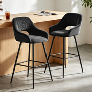 Set of 2 Bar Stools Velvet/PU Metal Legs Breakfast Stools Armrest Padded Chairs
