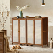 4 Doors Rattan Wood Shoe Storage Cabinet Cupboard Footwear Stand Rack Unit Retro