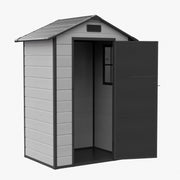 Small Plastic Garden Shed Apex with Floor Window Lockable Door Wood Grain Grey