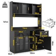 Tall 167cm Kitchen Storage Cabinet w/ App Control LED & Anti-Tip Safety, Black