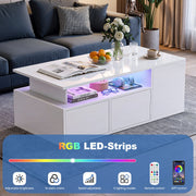 Led High Gloss Coffee Table With 2 Push Latch Open Drawers, Modern Centre Wlavvc