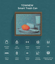 TOWNEW T Air X Orange Self Sealing Trash Can 3.5 Gallon Automatic Garbage Can with Motion Sensor and Handle