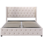 Ottoman Bed Gas Lift Storage Bed 4ft6 Double Bed Frame Velvet Upholstered Beige