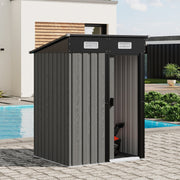 4.3 x 4.3ft Garden Storage Shed with Sliding Door Outdoor Patio Grey Wood Grain
