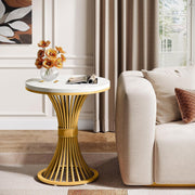Round End Table Modern Faux Marble Side Table with Metal Base for Living Room