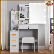 Dressing Table With Led Mirror 4 Drawers Vanity Makeup Desk Stool Set White