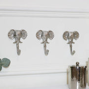 Set Of 3 Silver elephant wall mounted coat hook metal hanger kitchen accessory