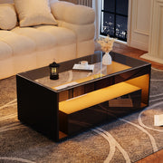 High Gloss LED Coffee Table Glass Top 2 Drawers Open Storage 100x50x40cm Black