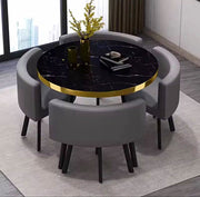 5-Piece Modern Round Dining Table Set + 4 Upholstered Faux Leather Chairs