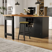 360° Swivel Dining Bar Table Kitchen Island, with Storage Cabinet with Wine Rack