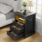 Bedside Table with Hidden Drawer & Charging Station, Nightstand with LED Lights