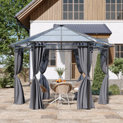 3.8m Hexagon Gazebo with Curtains & Polycarbonate Roof Outdoor Garden Pavilion