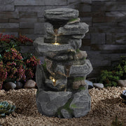 Multi-Tiers Rock LED Water Feature Garden Fountain Solar Powered Outdoor Statues