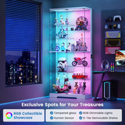 Glass Display Cabinet, 10-Tier RGB LED Curio Cabinet with Human Sensor