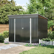 6 x 8 ft Pent Roof Garden Shed Storage with Foundation Kit Vents, Black Metal