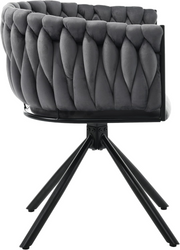 Velvet Swivel Dining Chairs Set of 2 Grey Accent Chairs Black Metal Base