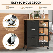 Utility Cart on Lockable Wheels Kitchen Island Rolling Cart-Black