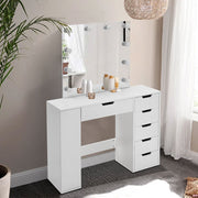White Dressing Vanity Table Wood Makeup Desk with LED Lights Mirror 6 Drawers