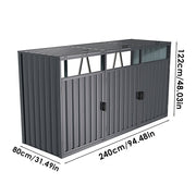 Dark Grey Galvanized Steel Outdoor Storage Shed with Multiple Doors