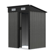 4.3 x 4.3ft Garden Storage Shed with Sliding Door Outdoor Patio Grey Wood Grain