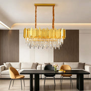 Modern Gold Crystal 3-Tier K9 Oval Chandelier Crystal Light Fixture 80*30cm