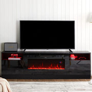 Black 70inch TV Stand Unit Cabinet with Electric Fireplace & 12 Colour LED Light