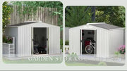 9 x 6FT Galvanised Garden Storage Shed with Sliding Door, Silver