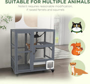 Cat Cage House Catio Indoor Enclosure on Wheels Fir Wood Grey 3 Levels