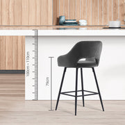 Set of 2 Bar Stools Velvet/PU Metal Legs Breakfast Stools Armrest Padded Chairs