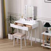 Dressing Table Vanity Set Makeup Desk w/ LED Light Mirror with 4 Drawers Bedroom
