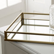 Large gold rectangle mirrored cocktail serving tray vintage antiqued display