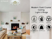 LED Ceiling Light Crystal Gold Chandelier Living Room Bedroom Dimmable Remote UK