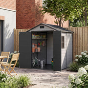 Plastic Garden Shed Apex Roof 6X8FT with Floor Panel Lockable Storage House Grey